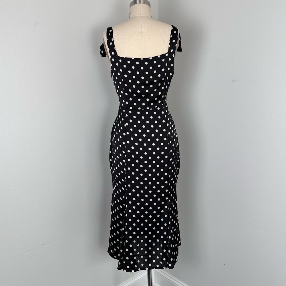 Aryah Polka Dot Retro Bow Detail Shoulder Square Neck MIDI Dress Size Me… - Picture 4 of 15